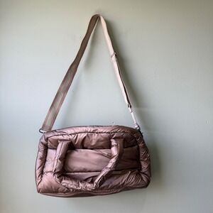 Zuda Puffer Crossbody Bag Metallic Rose Gold Quilted Lightweight Travel Purse